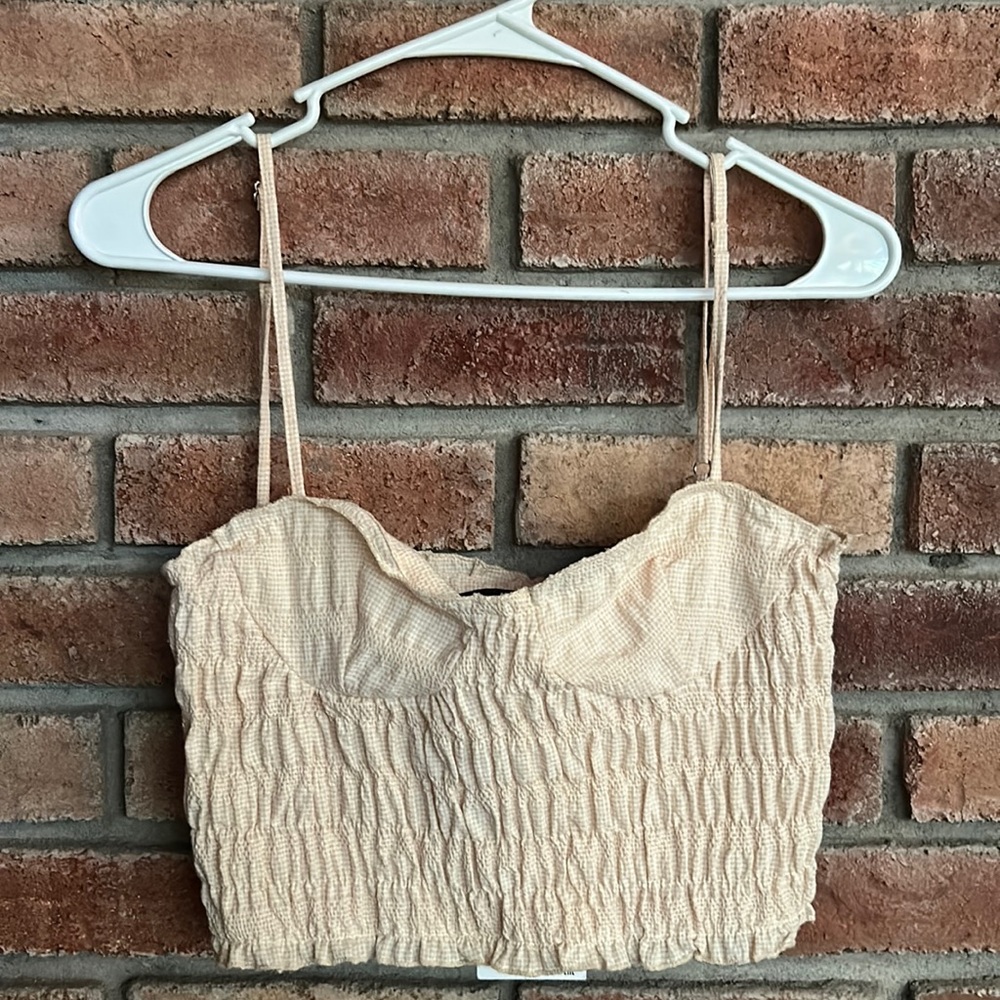 ZARA (xs) beige corset, ruffle cropped tank